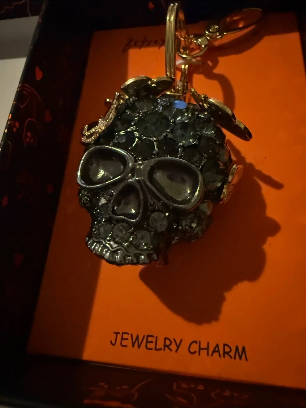 NWT Betsey Johnson Crystal Skull Bag Charm with Butterfly & Bow Accents, Hallowe